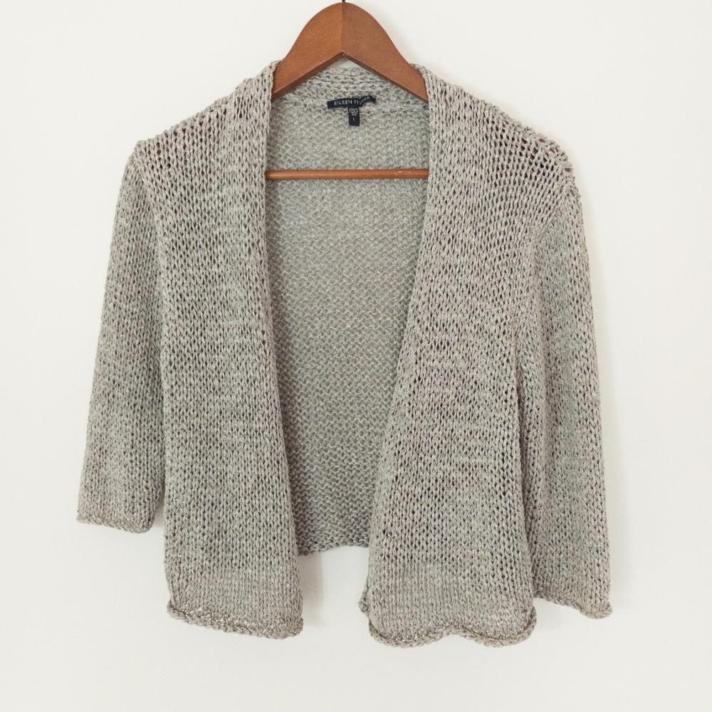 Eileen Fisher Open Knit Cropped Shrug Cardigan Size Large